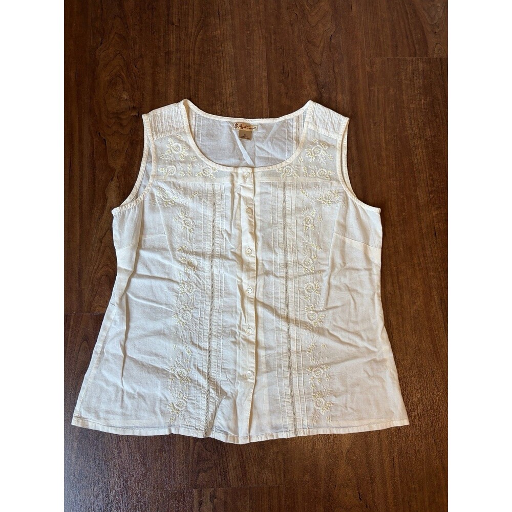 Vintage April Cornell Soft White Cottagecore Pintucked Floral Embroidery Small